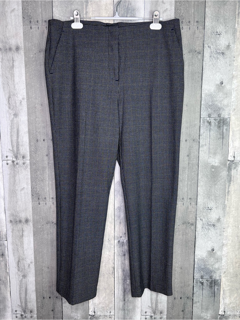 MASSIMO FABBRO Gray Blue Houndstooth Print Dress Pants Size 10